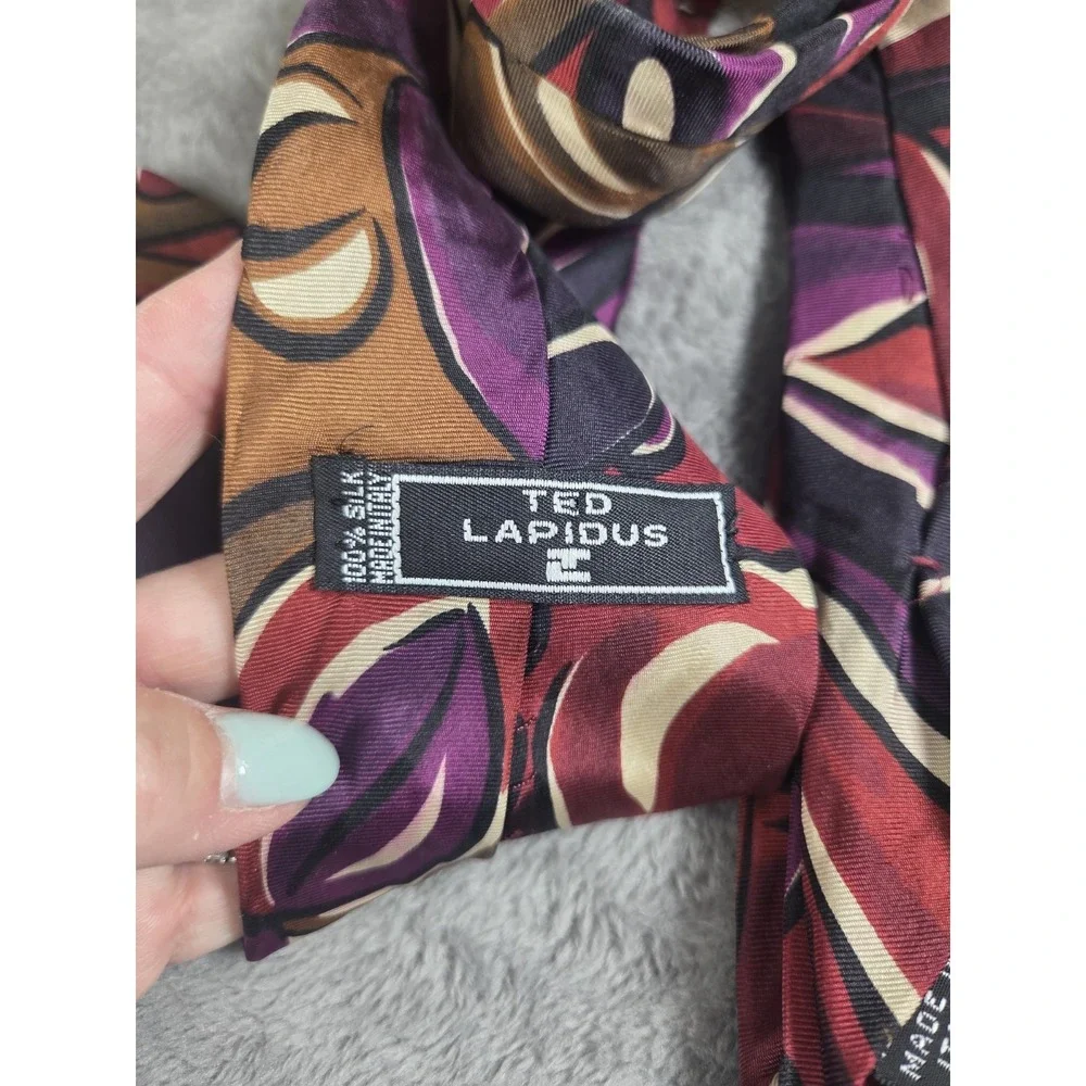 Retro Ted Lapidus Men's Neck Tie Abstract Artsy Floral Silk‎ 3/58 Made In Italy